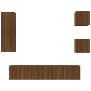 Set De Muebles Para Tv 5 Piezas Madera Contrachapada Roble Marrón