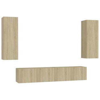 Muebles De Pared De Tv 4 Piezas Aglomerado Color Roble Sonoma