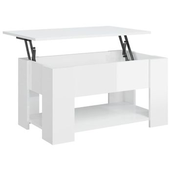 Mesa De Centro Madera Contrachapada Blanco Brillo 79x49x41 Cm