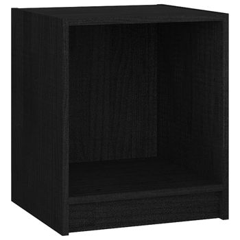 Mesita De Noche Madera Maciza De Pino Negro 35,5x33,5x41,5 Cm