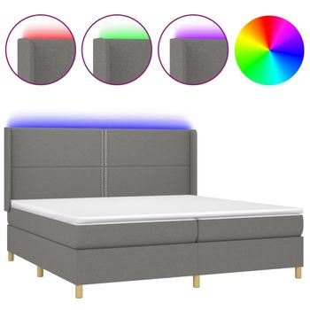 Cama Box Spring Colchón Y Luces Led Tela Gris Claro 200x200 Cm