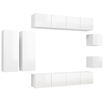 Juego De Mueble Para Tv De 8 Piezas Aglomerado Blanco Brillante