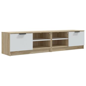 Mueble Tv 2 Piezas Madera Contrachapada Blanco Roble 80x35x36,5cm