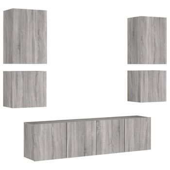 Muebles De Tv De Pared 6 Piezas Madera De Ingeniería Gris Sonoma