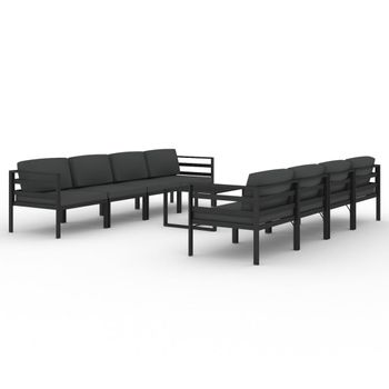 Set Muebles De Jardín 9 Piezas Y Cojines Aluminio Gris Antracita