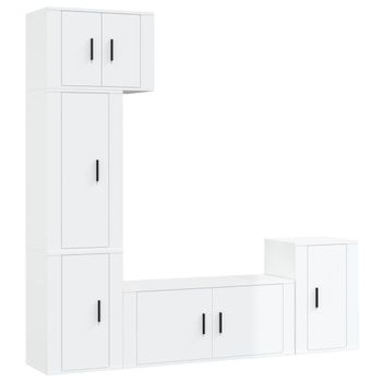 Set De Muebles De Tv 5 Piezas Madera Contrachapada Blanco Brillo