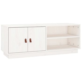 Mueble De Tv De Madera Maciza De Pino Blanco 105x34x40 Cm