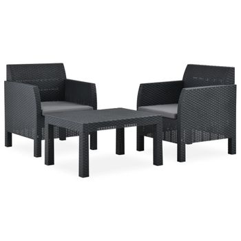 Set De Muebles Jardín 3 Piezas Cojines Pp Ratán Gris Antracita