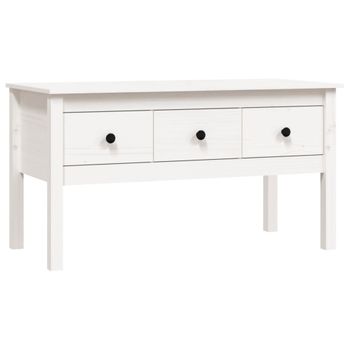 Mesa De Centro De Madera Maciza De Pino Blanca 102x49x55 Cm