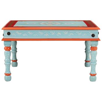 Mesa De Centro Madera Maciza De Mango Azul Pintada A Mano