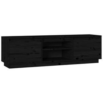 Mueble De Tv Madera Maciza De Pino Negro 140x35x40 Cm