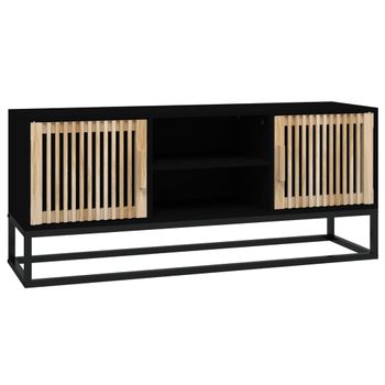 Mueble De Tv Hierro Y Madera Contrachapada Negro 105x30x45 Cm