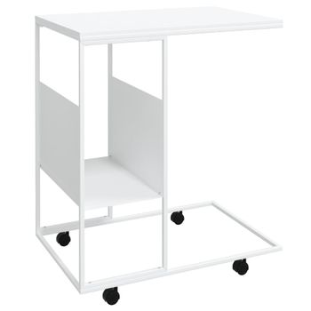 Mesa Auxiliar Con Ruedas Contrachapado Blanco 55x36x63,5 Cm