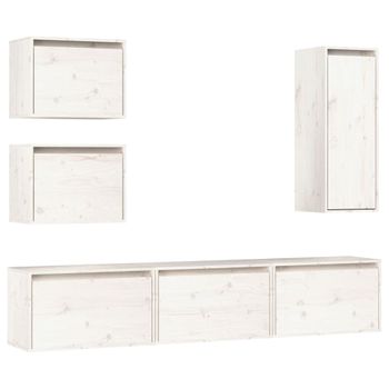 Muebles Para Tv 6 Piezas Madera Maciza De Pino Blanco