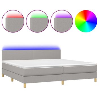 Cama Box Spring Con Colchón Tela Y Led Gris Claro 200x200 Cm