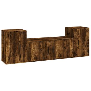 Set De Muebles De Tv 3 Piezas Madera Contrachapada Roble Ahumado