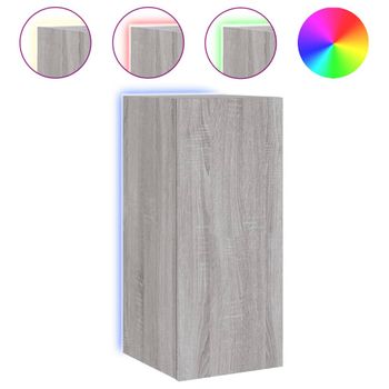 Mueble De Tv De Pared Con Luces Led Gris Sonoma 30,5x35x70 Cm