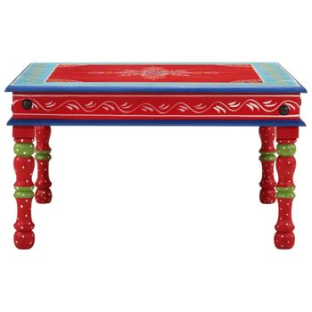 Mesa De Centro Madera Maciza De Mango Rojo Pintada A Mano