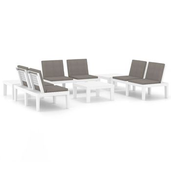 Set De Muebles De Jardín 6 Piezas Con Cojines Plástico Blanco