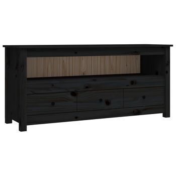 Mueble De Tv De Madera Maciza De Pino Negro 114x35x52 Cm