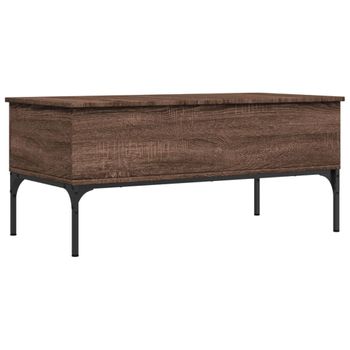 Mesa De Centro Madera Y Metal Roble Marrón 100x50x45 Cm