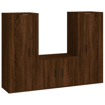 Set De Muebles Para Tv 3 Piezas Madera Contrachapada Roble Marrón