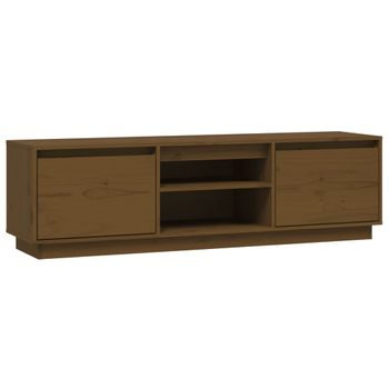 Mueble De Tv Madera Maciza De Pino Marrón Miel 140x35x40 Cm