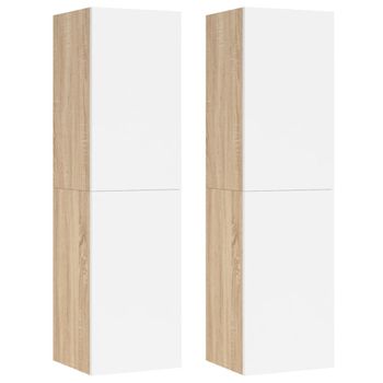 Muebles Tv 2 Unidades Contrachapada Blanco Roble 30,5x30x110 Cm