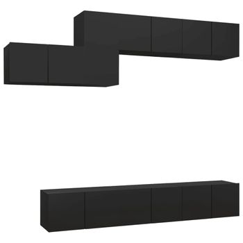 Juego De Mueble Para Tv De 7 Piezas Aglomerado Negro