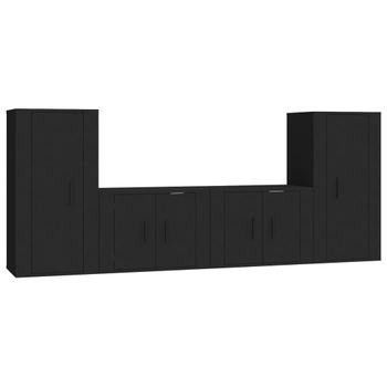 Set De Muebles Para Tv 4 Piezas Madera Contrachapada Negro