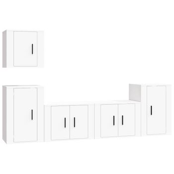 Set De Muebles Para Tv 5 Piezas Madera Contrachapada Blanco