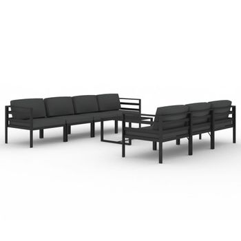 Set Muebles De Jardín 8 Piezas Y Cojines Aluminio Gris Antracita