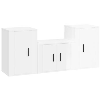 Set De Muebles De Tv 3 Piezas Madera Contrachapada Blanco Brillo