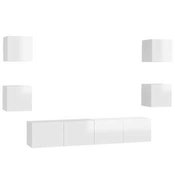 Juego De Mueble Para Tv De 6 Piezas Aglomerado Blanco Brillante