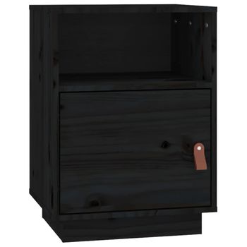 Mesita De Noche Madera Maciza De Pino Negro 40x34x55 Cm