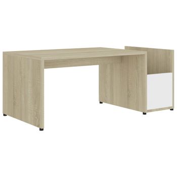 Mesa De Centro Madera Contrachapada Blanco Y Roble 90x45x35 Cm