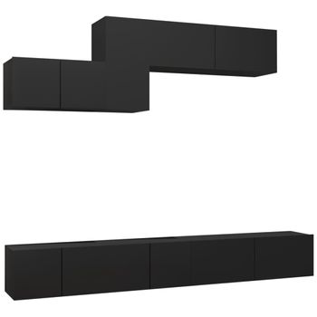 Juego De Mueble Para Tv De 6 Piezas Aglomerado Negro