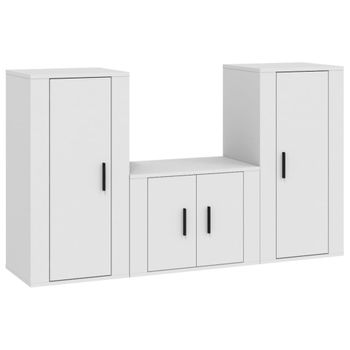 Set De Muebles De Tv 3 Piezas Madera Contrachapada Blanco