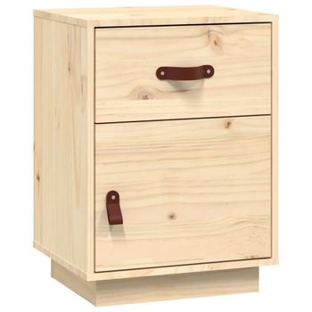 Mesita De Noche Madera Maciza De Pino 40x34x55 Cm