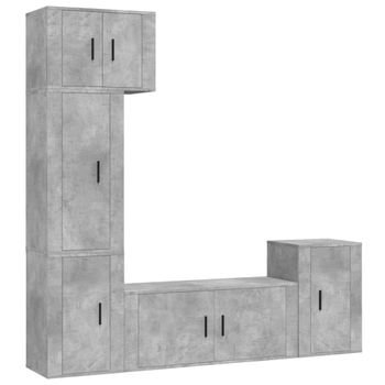 Set De Muebles De Tv 5 Piezas Madera Contrachapada Gris Hormigón