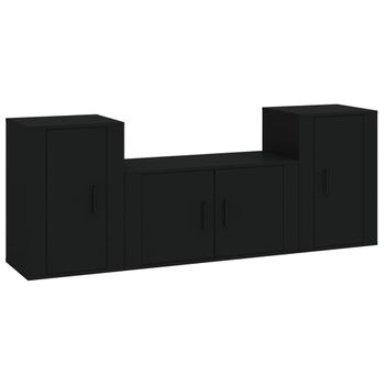 Set De Muebles Para Tv 3 Piezas Madera Contrachapada Negro