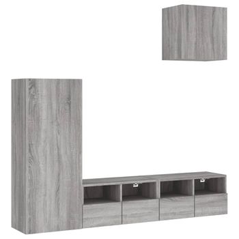 Muebles De Tv De Pared 4 Piezas Madera De Ingeniería Gris Sonoma