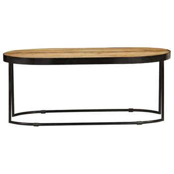 Mesa De Centro Ovalada Madera Maciza De Mango Y Acero 110 Cm