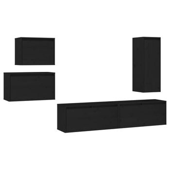 Muebles Para Tv 5 Piezas Madera Maciza De Pino Negro