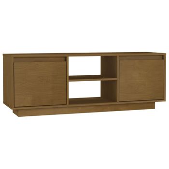 Mueble De Tv De Madera Maciza Pino Marrón Miel 110x30x40 Cm