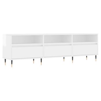 Mueble De Tv Madera Contrachapada Blanco Brillo 150x30x44,5 Cm