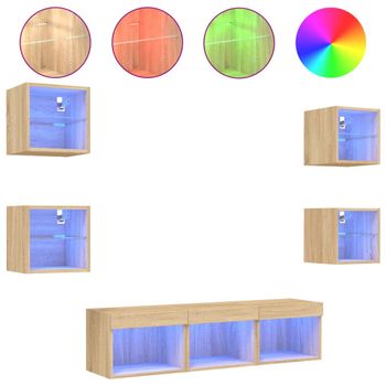 Muebles Tv Pared Con Led 7 Piezas Madera Ingeniería Roble Sonoma