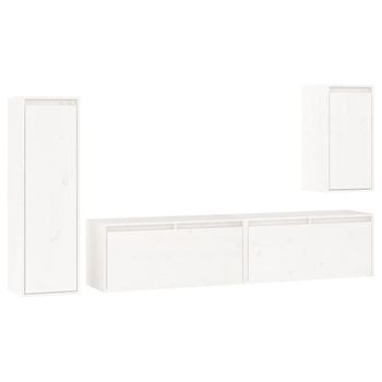 Muebles Para Tv 4 Piezas Madera Maciza De Pino Blanco