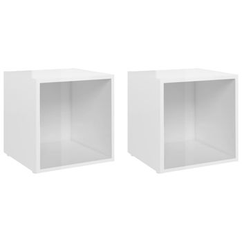 Muebles Tv 2 Unidades Madera Contrachapada Blanco Brillo 37x35x37 Cm