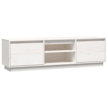 Mueble De Tv Madera Maciza De Pino Blanco 140x35x40 Cm